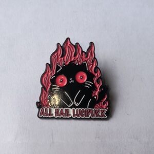 All Hail Lucipurr Black Cat Enamel Pin - Pink Flames